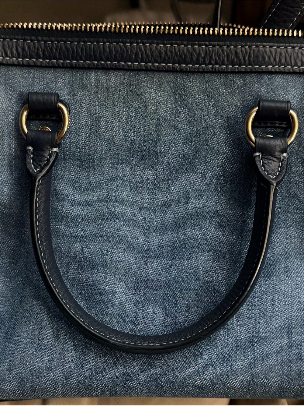 Coach Blue Denim Satchel with Navy Leather Trim and Gold Hardware - Picture 2 of 14